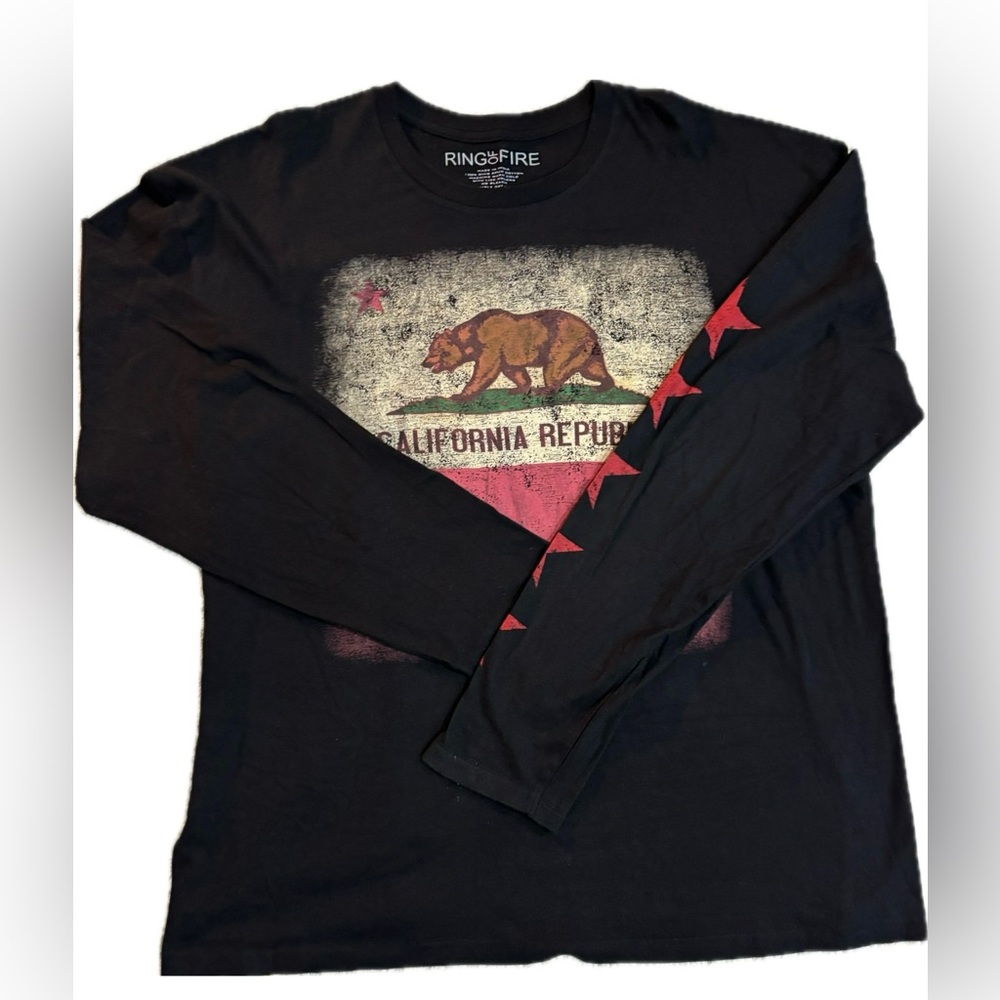 RING OF FIRE BRAND/ CALIFORNIA REPUBLIC  BEAR FLAG. LONG SLEEVE SHIRT (XXL)